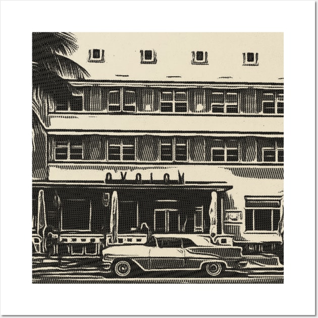 Classic American car and Art Deco Miami Beach Florida Wall Art by McNutt